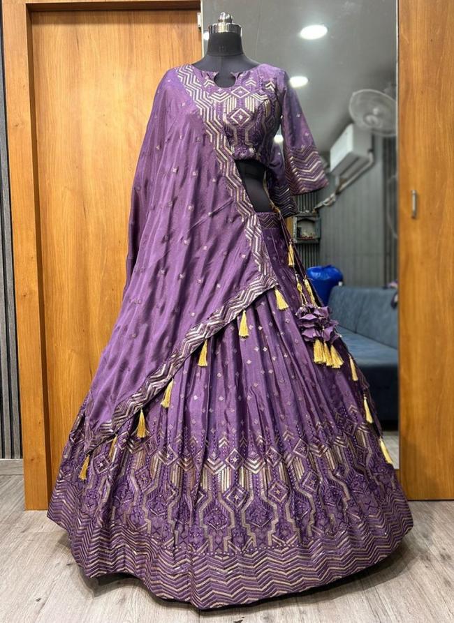 Silk Purple Wedding Wear Embroidery Work Lehenga Choli